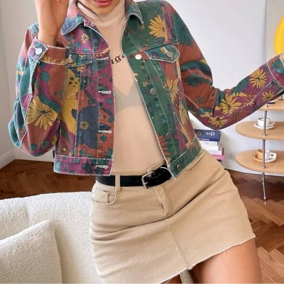 SHEIN Jackets & Blazers - Floral Cropped Denim Jacket